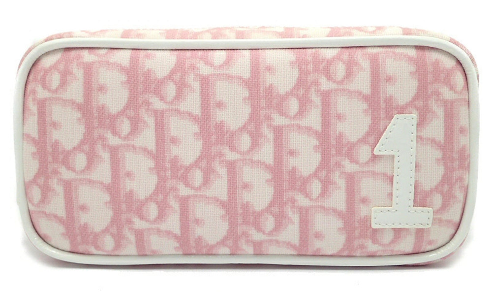 Christian Dior Trotter Pouch Clutch Cosmetic Makeup Accessory Pink White